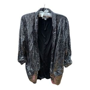 Silver Shimmering Blazer with Relaxed Open Front